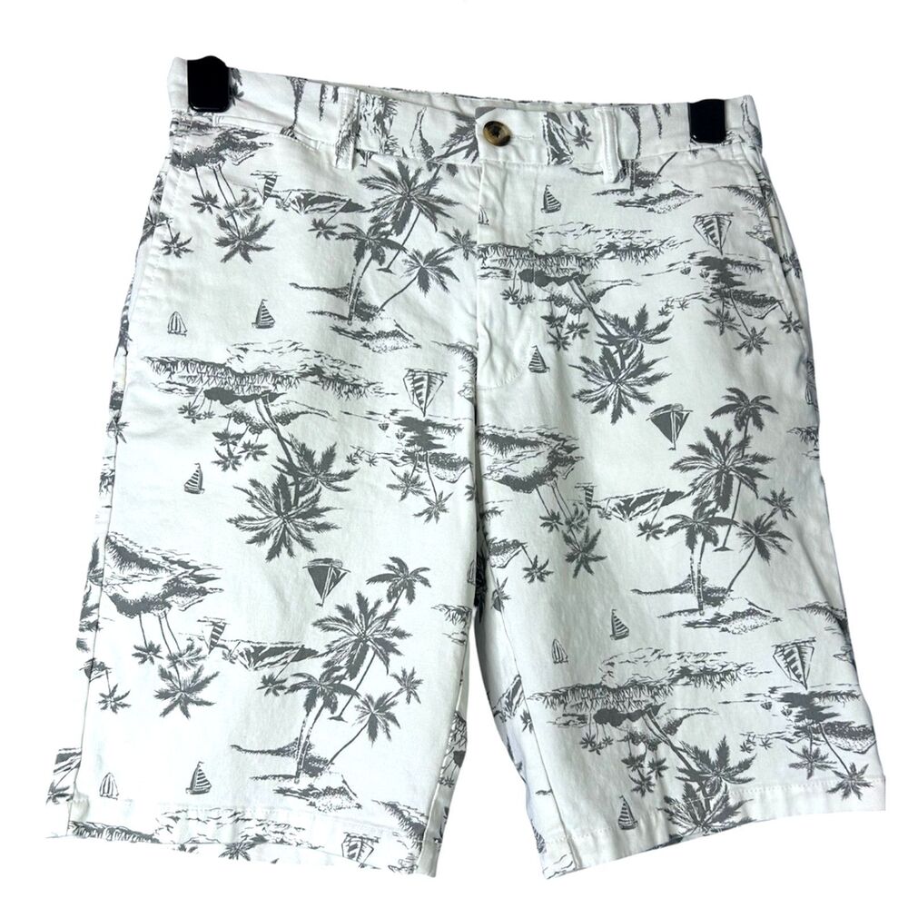 Old Navy Mens White Tropical Shorts Sz 30 Island Sailboat Beachy Vacay Cotton